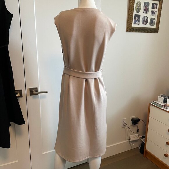 Spanx Aire. Sleeveless Tank Dress w Belt & Shoulder Pads Tahini Tan Sz M NWT - Picture 7 of 15